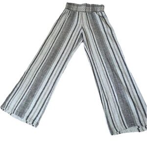 Indigo Rein ladies palazzo pants gray/blue linen rayon pull on beachy‎ pants MED